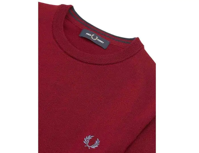 Fred Perry Classic Merino Crew Neck Jumper Red Sweater Avantisport