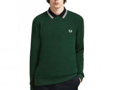 Fred Perry - Waffle Textured Crew Neck Jumper - Evergreen