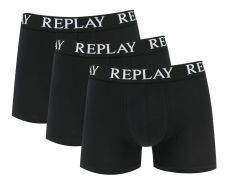 Replay - Boxer Basic Cuff Logo 3 Pack - Black Trunks Men